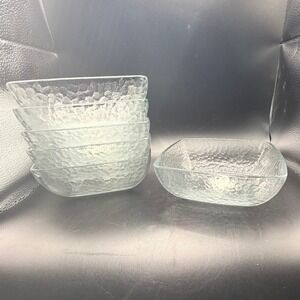 Anchor Hocking Square Glass Bowls Set of 6 Clear New 6" Hammered Texture 86919